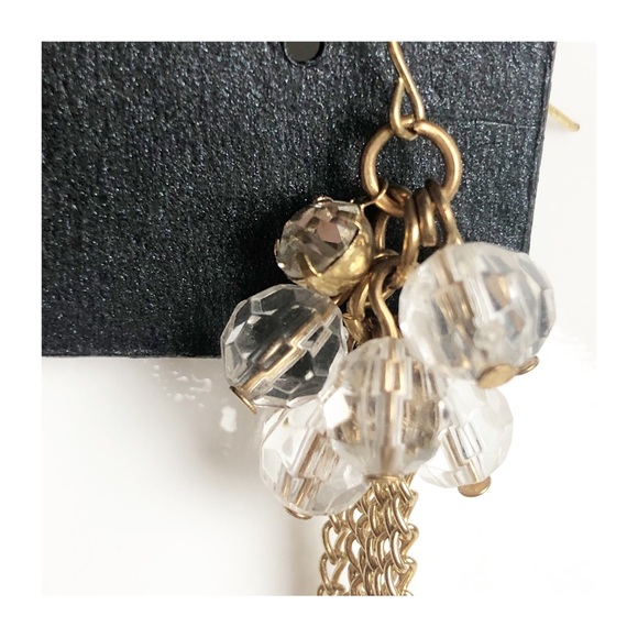 NWT Studio Select Clear Beaded Dangle Earrings with Gold Tone Tiny Link Chains - Picture 3 of 6